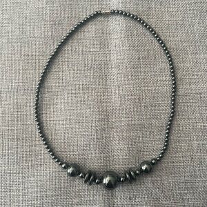 Vintage Hematite Beaded Statement Necklace – Gray Metallic Gemstone Necklace